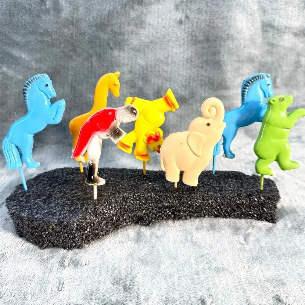 Vintage Plaster Circus Animal Cake Picks Toppers Lot 7 Horse Bear Elephant 1940s
